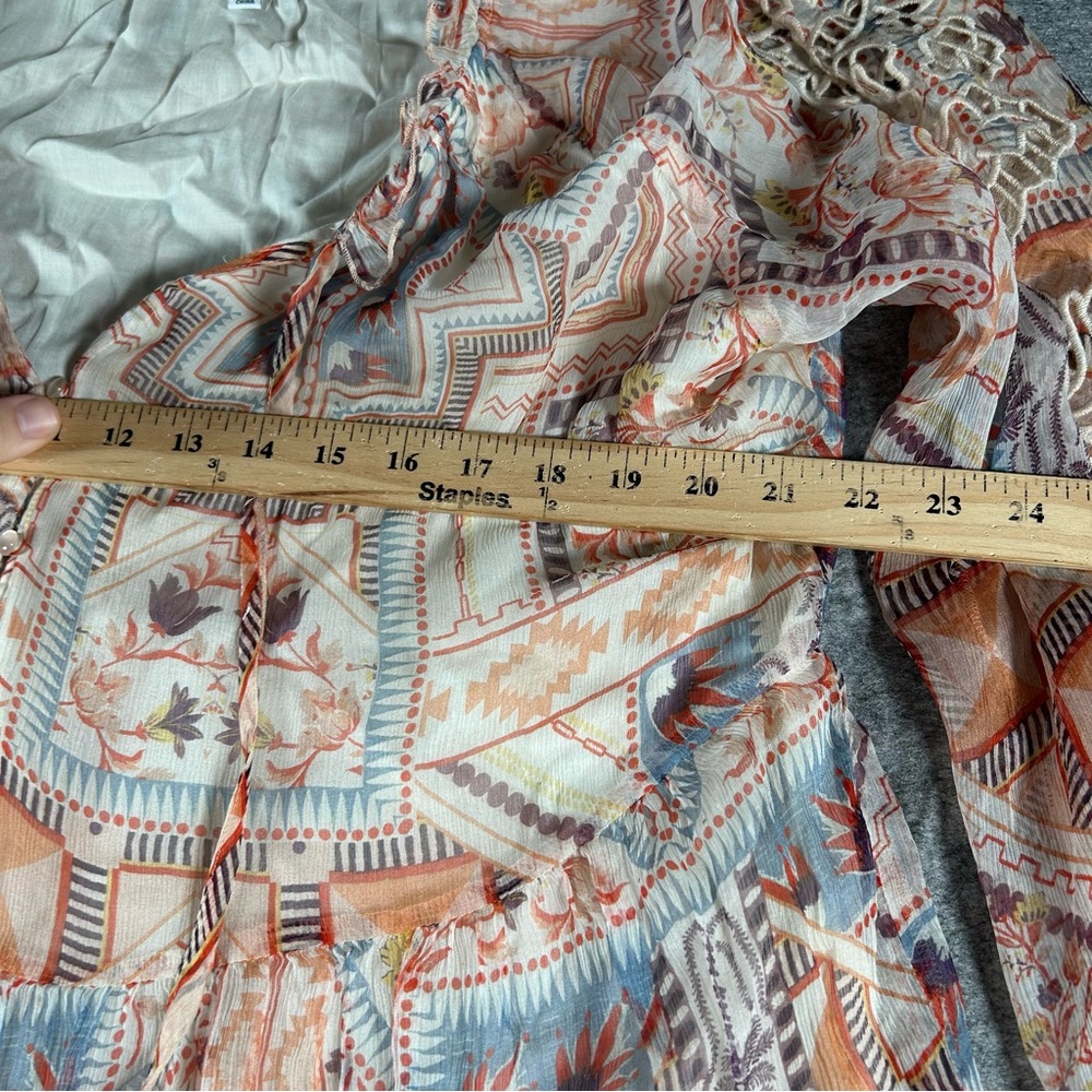 Johnny Was Dress Womens XL Orange Asymmetrical Sundress Bishop Sleeves Floral - Picture 6 of 8